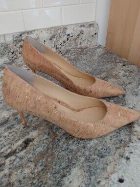 Marion Parke Cork-Textured Pointed Heels With Gold Highlights